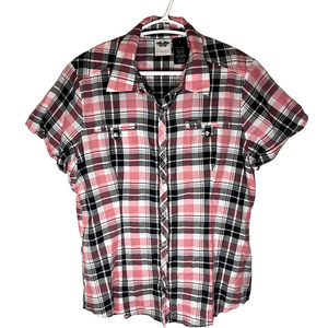 Harley Davidson Pink and Black Button Down Cotton Shirt Large